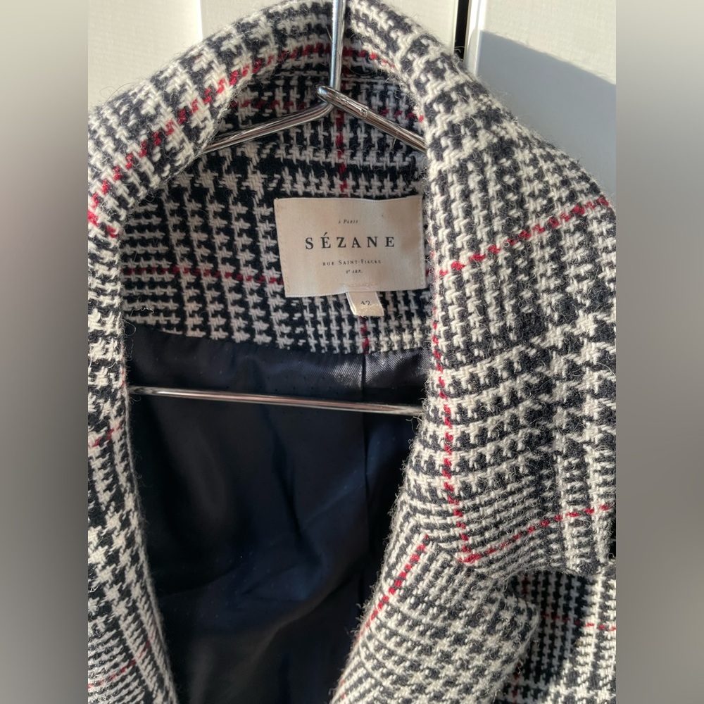 Price to sell: Sezane Johnson Coat Carreaux Ecru Noir - Size 42 - Picture 2 of 8